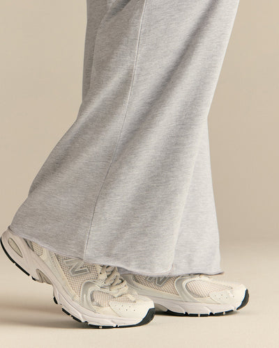 Cotton Contour Fold Over Straight Leg Pants | Grey Marl