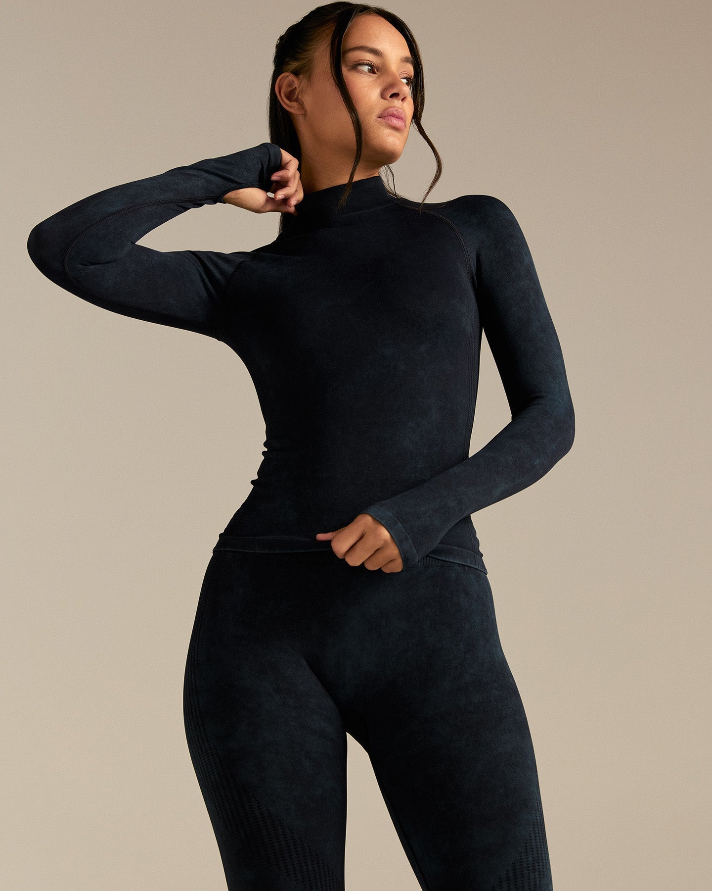 Power Seamless Mock Neck Long Sleeve Top | Washed Black