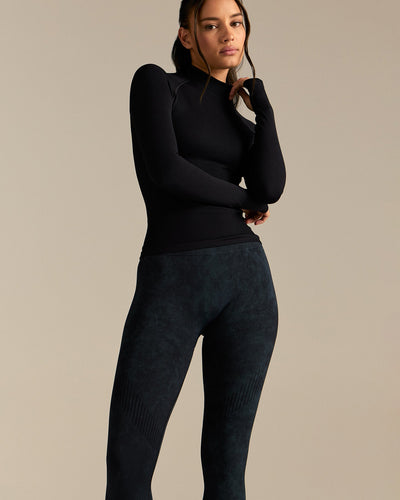 Power Seamless Mock Neck Long Sleeve Top | Black