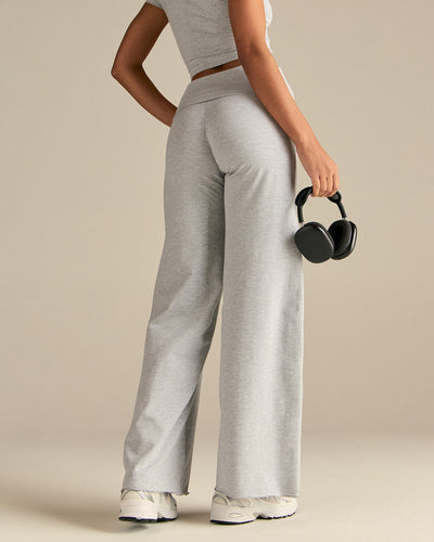Cotton Contour Fold Over Straight Leg Pants | Grey Marl
