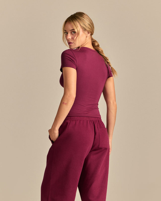 Smooth Contour Midi Short Sleeve T-Shirt | Deep Berry (4/6)