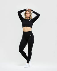 Move Seamless Long Sleeve Crop Top | Black Marl