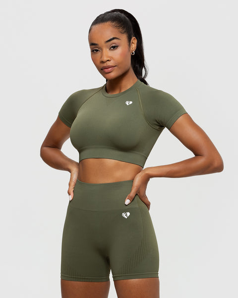 Power Seamless Short Sleeve Crop Top | Walnut Brown