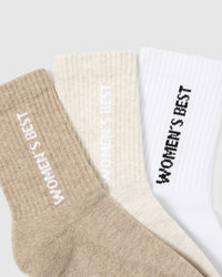 Crew Socks (3PK) | Off-White Marl/Buff Marl/White