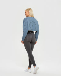 Comfort Oversized Cropped Long Sleeve T-Shirt | Smoke Blue