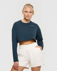 Comfort Oversized Cropped Long Sleeve T-Shirt | Sapphire Blue