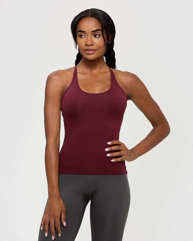 Icyzone Women’s Built-In Bra Workout Tank – Open Back, Strappy Design, Moisture-Wicking, 4-Way Stretch