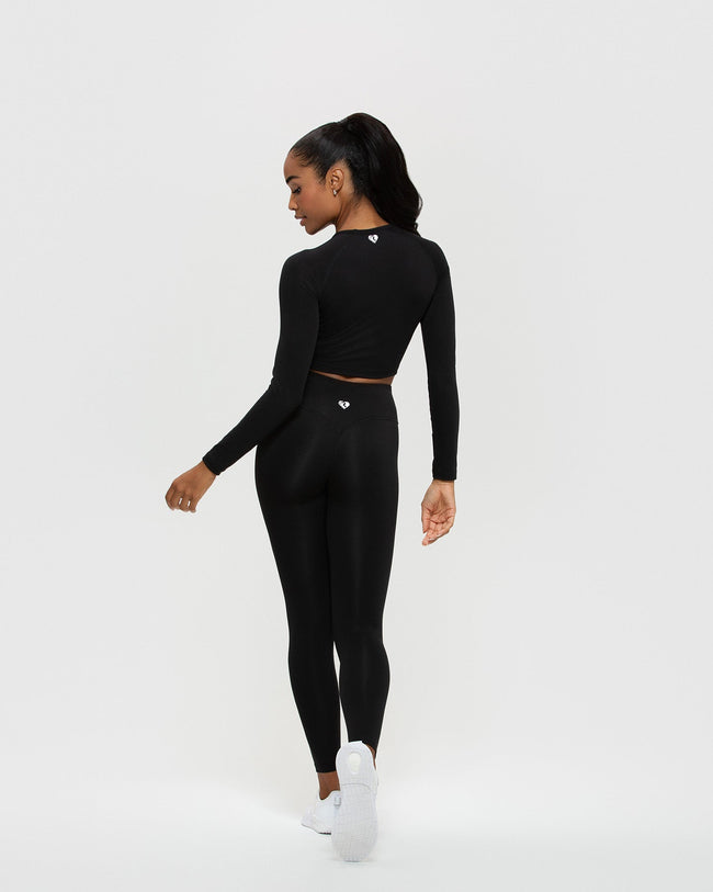 Cropped Long Sleeve Fitted Top Black