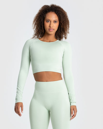 Essential Long Sleeve Crop Top | Tea Green