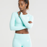 Power Seamless Long Sleeve Crop Top | Bleached Aqua