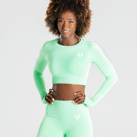 Power Seamless Long Sleeve Crop Top | Green Ash