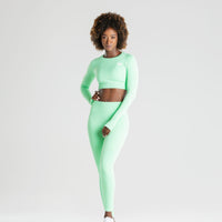 Power Seamless Long Sleeve Crop Top | Green Ash