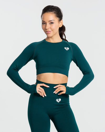 Move Seamless Long Sleeve Crop Top | Smaragd Green Solid