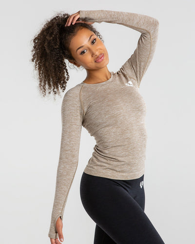 Move Seamless Long Sleeve Top | Brown Grey Marl