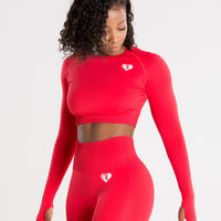 Power Seamless Long Sleeve Crop Top | Red