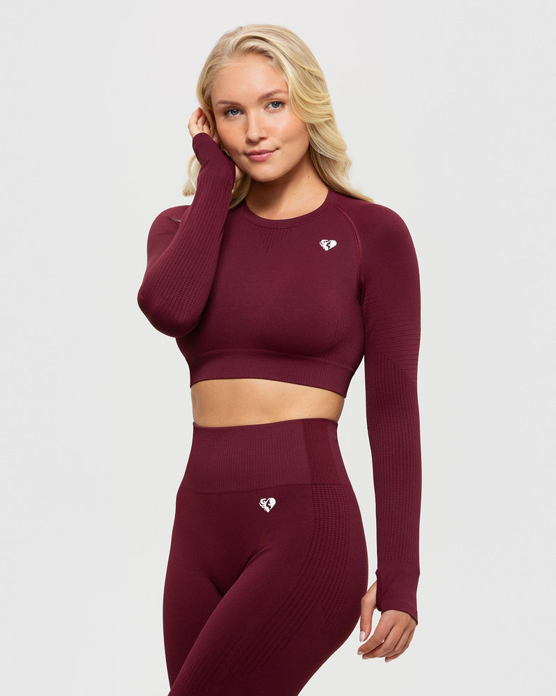 maroon crop top long sleeve