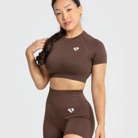 Power Seamless Short Sleeve Crop Top | Walnut Brown