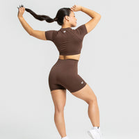 Power Seamless Short Sleeve Crop Top | Walnut Brown