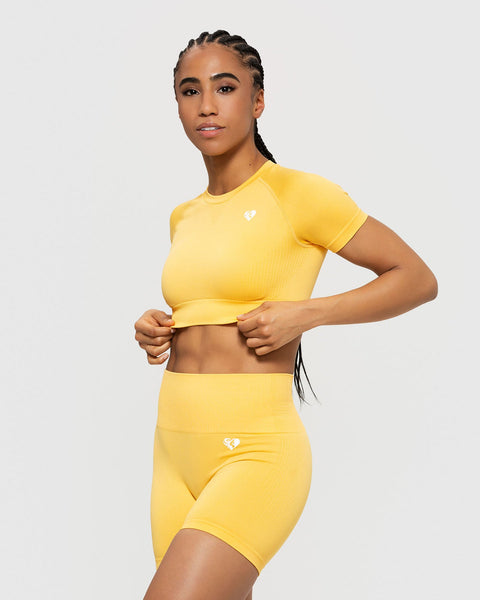 Yellow crop top short sleeve cheap