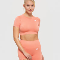 Power Seamless Short Sleeve Crop Top | Peach Sand