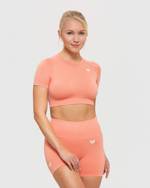 Power Seamless Short Sleeve Crop Top | Peach Sand