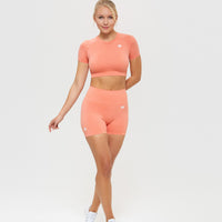 Power Seamless Short Sleeve Crop Top | Peach Sand