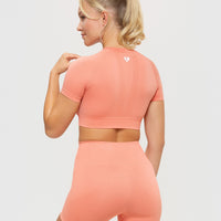 Power Seamless Short Sleeve Crop Top | Peach Sand