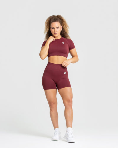Burgundy high waisted shorts sales